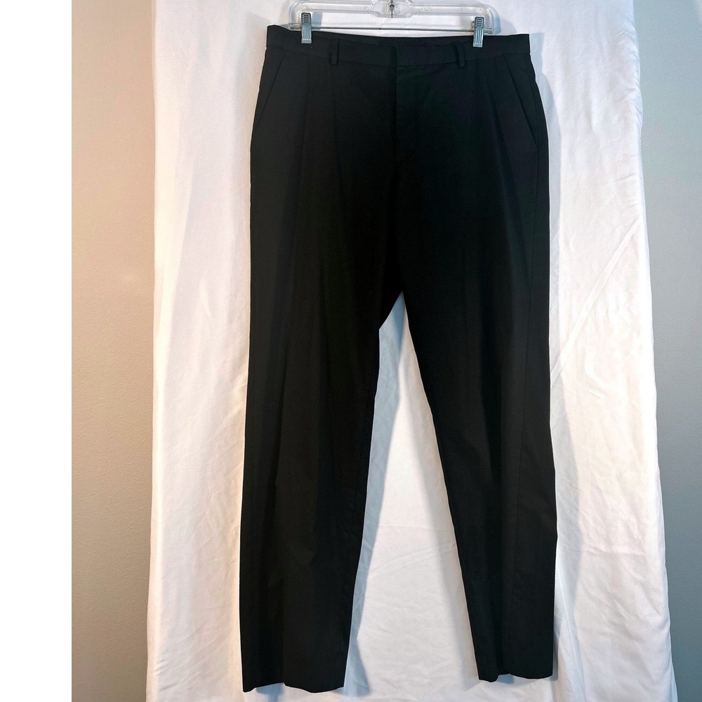 Calvin Klein Mens Black Dress Pants Flat Front Trousers 36x32 Slacks RN36543